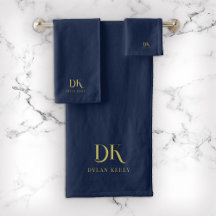 Minimalistisch Elegant Monogram Donkerblauw Goud S