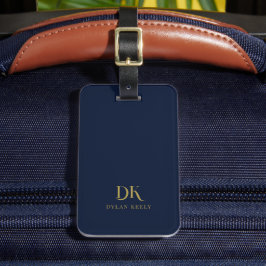 Minimalistisch Elegant Monogram Donkerblauw Goud S Bagagelabel