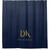 Minimalistisch Elegant Monogram Donkerblauw Goud S Douchegordijn (Voorkant)