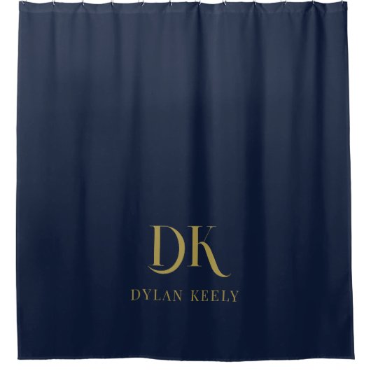 Minimalistisch Elegant Monogram Donkerblauw Goud S Douchegordijn (Voorkant)