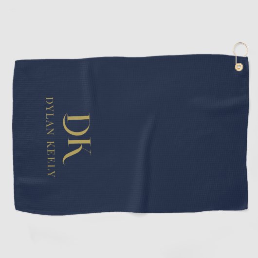 Minimalistisch Elegant Monogram Donkerblauw Goud S Golfhanddoek (Horizontaal)