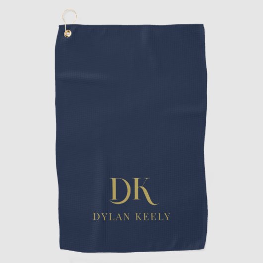 Minimalistisch Elegant Monogram Donkerblauw Goud S Golfhanddoek (Voorkant)