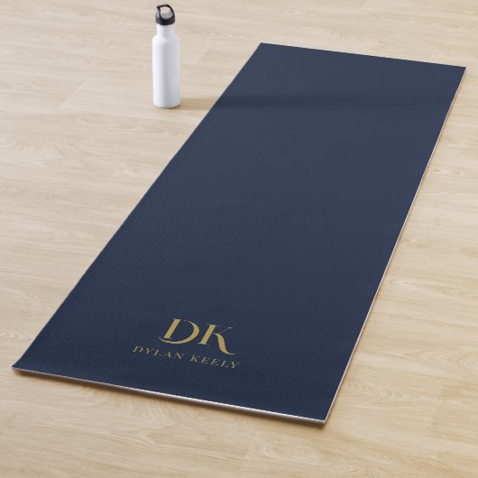 Minimalistisch Elegant Monogram Donkerblauw Goud S Yogamat (In situ)