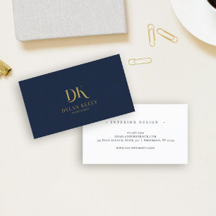 Minimalistisch Elegant Monogram Donkerblauw Goud Visitekaartje
