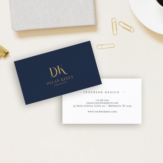 Minimalistisch Elegant Monogram Donkerblauw Goud Visitekaartje