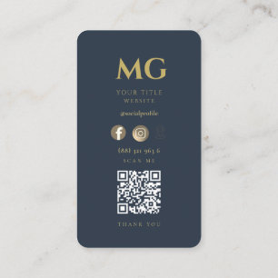 Minimalistisch Elegant Monogram Donkerblauw QR Bus Visitekaartje