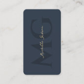 Minimalistisch elegant monogram donkerblauw QR Visitekaartje (Voorkant)
