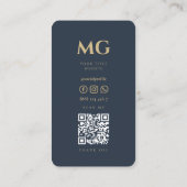 Minimalistisch elegant monogram donkerblauw QR Visitekaartje (Achterkant)