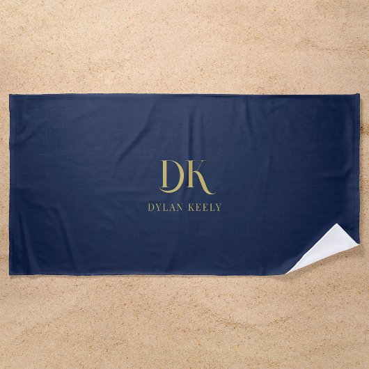 Minimalistisch Elegant Monogram Donkerblauw Stijlv Strandlaken