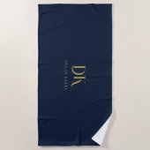 Minimalistisch Elegant Monogram Donkerblauw Stijlv Strandlaken (Voorkant)