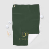 Minimalistisch Elegant Monogram Donkergroen Goud Golfhanddoek (Insitu)
