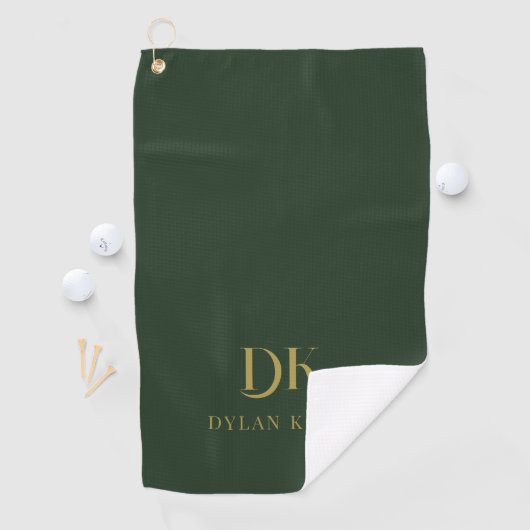 Minimalistisch Elegant Monogram Donkergroen Goud Golfhanddoek (Insitu)