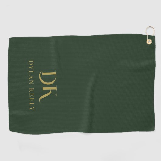Minimalistisch Elegant Monogram Donkergroen Goud Golfhanddoek (Horizontaal)