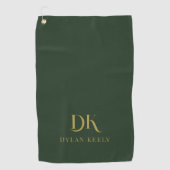 Minimalistisch Elegant Monogram Donkergroen Goud Golfhanddoek (Voorkant)