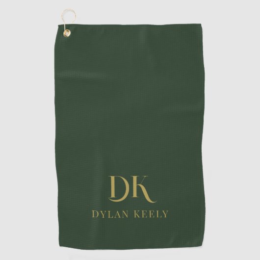 Minimalistisch Elegant Monogram Donkergroen Goud Golfhanddoek (Voorkant)
