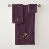 Minimalistisch Elegant Monogram Donkerrood Goud St Bad Handdoek (Insitu)