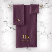 Minimalistisch Elegant Monogram Donkerrood Goud St Bad Handdoek
