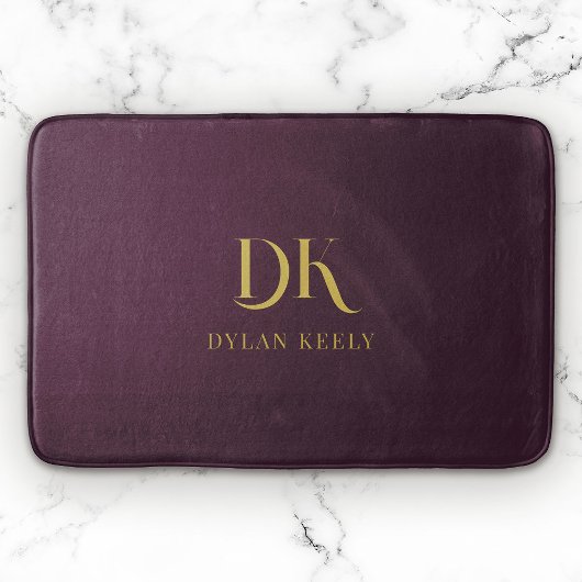 Minimalistisch Elegant Monogram Donkerrood Goud St Badmat