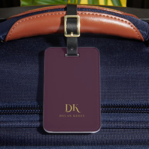 Minimalistisch Elegant Monogram Donkerrood Goud St Bagagelabel