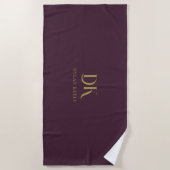 Minimalistisch Elegant Monogram Donkerrood Goud St Strandlaken (Voorkant)
