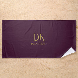Minimalistisch Elegant Monogram Donkerrood Goud St Strandlaken