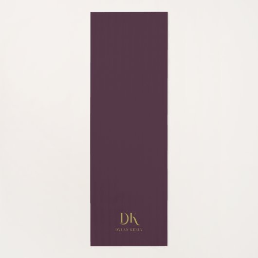 Minimalistisch Elegant Monogram Donkerrood Goud St Yogamat (Achterkant)