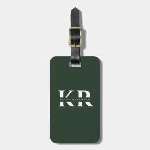 Minimalistisch Elegant Monogram Forest Green Trave Bagagelabel
