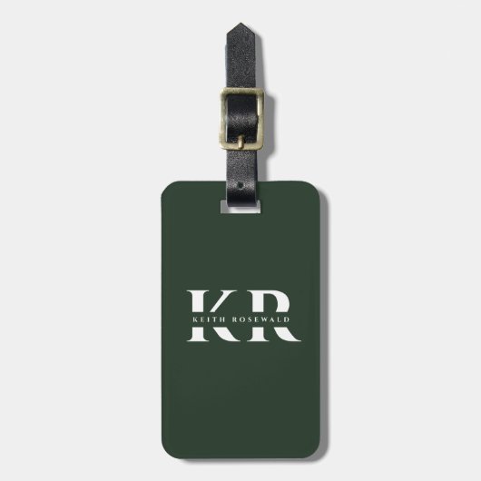 Minimalistisch Elegant Monogram Forest Green Trave Bagagelabel (Voorkant verticaal)