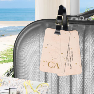 Minimalistisch Elegant Monogram Gold Peach Pink Bagagelabel