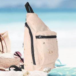 Minimalistisch Elegant Monogram Gouden Perzik Roze Sling Bag