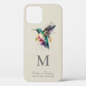 Minimalistisch Elegant Monogram Kolibrie Fotonaam Case-Mate iPhone Case (Achterkant)