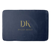 Minimalistisch Elegant Monogram Navy Blauw Goud St Badmat (Voorkant)
