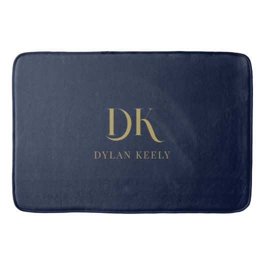 Minimalistisch Elegant Monogram Navy Blauw Goud St Badmat (Voorkant)