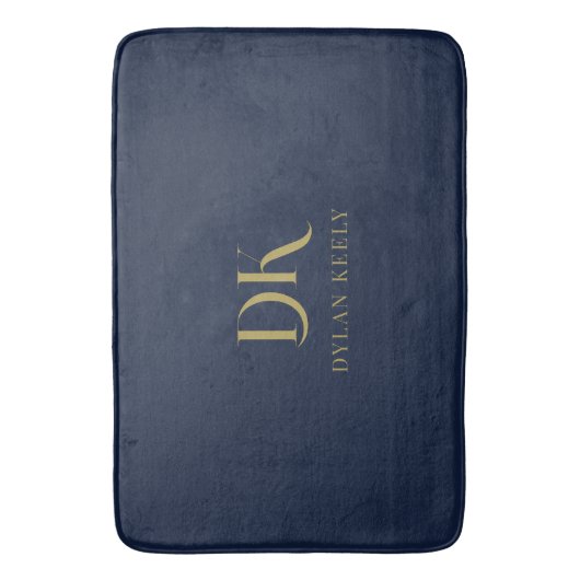 Minimalistisch Elegant Monogram Navy Blauw Goud St Badmat (Voorkant Verticaal)
