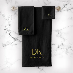 Minimalistisch Elegant Monogram Zwart Goud Stijlvo Bad Handdoek