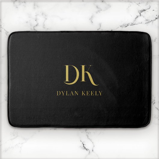 Minimalistisch Elegant Monogram Zwart Goud Stijlvo Badmat