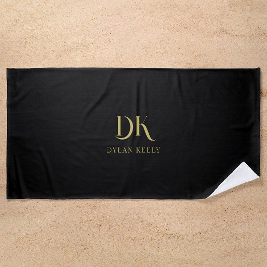 Minimalistisch Elegant Monogram Zwart Goud Stijlvo Strandlaken