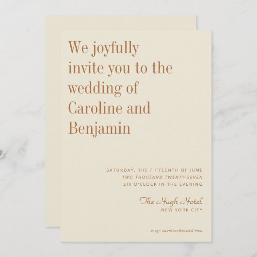 Minimalistisch elegant-mosterd-roam Moderne bruilo Kaart (Voorkant / Achterkant)