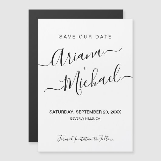 Minimalistisch Elegant Name Script Black White Wed (Voorkant / Achterkant)