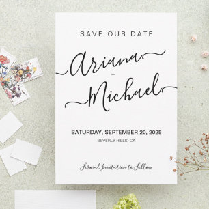 Minimalistisch Elegant Name Script Black White Wed Save The Date