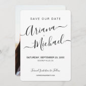 Minimalistisch Elegant Name Script Verloving foto Save The Date (Voorkant / Achterkant)