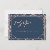 Minimalistisch & Elegant Navy Rose Goud Trouw RSVP (Voorkant)