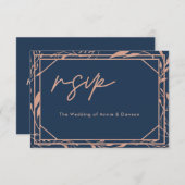 Minimalistisch & Elegant Navy Rose Goud Trouw RSVP (Voorkant / Achterkant)