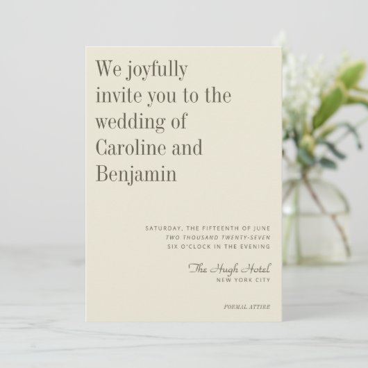 Minimalistisch elegant olive crème Modern Wedding Kaart (Staand voorkant)