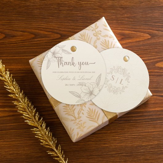 Minimalistisch Elegant Omtrek Bloemen Bruiloft Bedankjes Labels