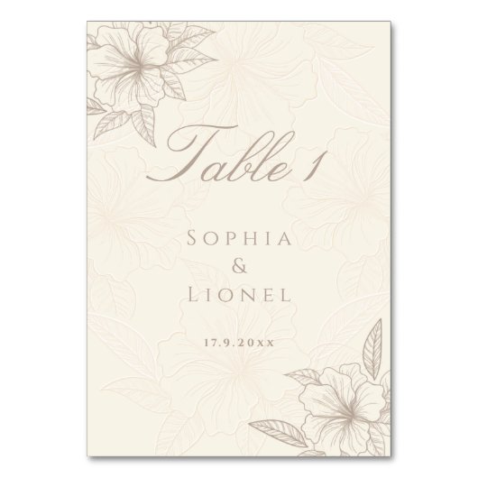 Minimalistisch Elegant Omtrek Bloemen Bruiloft Kaart (Voorkant)