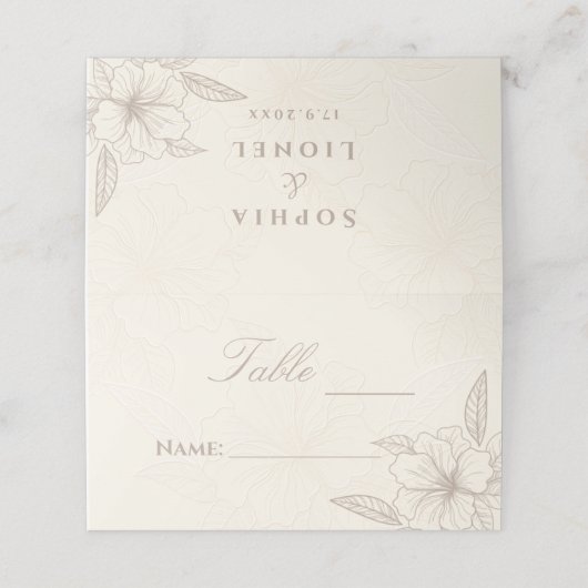 Minimalistisch Elegant Omtrek Bloemen Bruiloft Plaatskaartje (Buitenkant ongevouwen)
