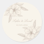 Minimalistisch Elegant Omtrek Bloemen Bruiloft Ronde Sticker (Voorkant)