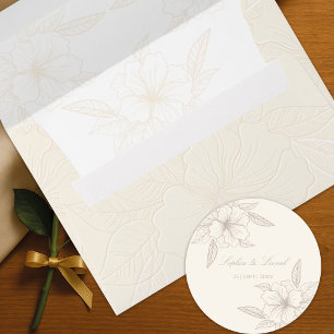 Minimalistisch Elegant Omtrek Bloemen Bruiloft Ronde Sticker