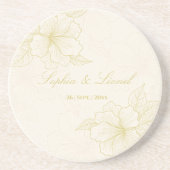 Minimalistisch Elegant Omtrek Bloemen Bruiloft Zandsteen Onderzetter (Voorkant)